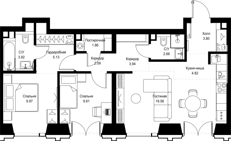 3 ккв (Евро) 67,4 м²