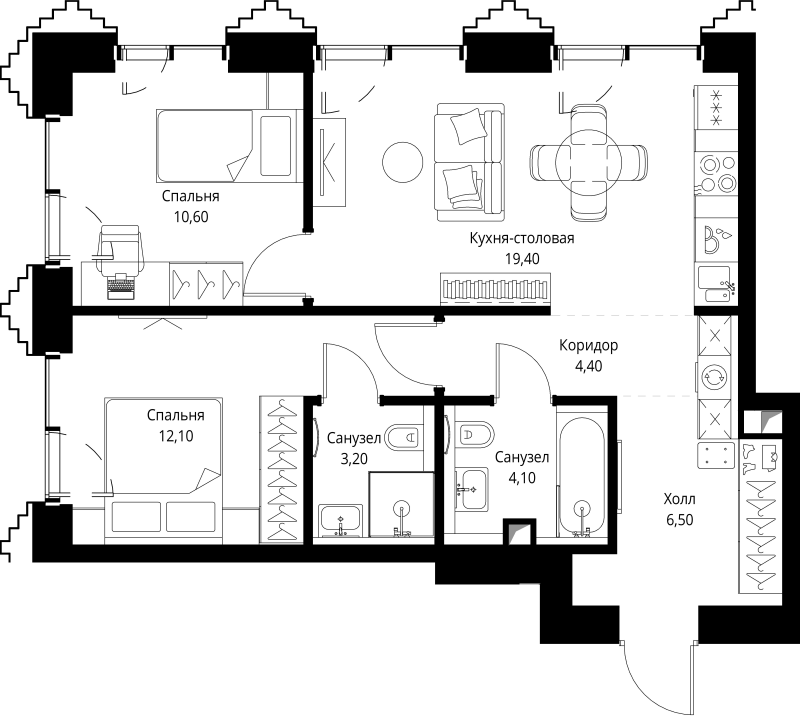 3 ккв (Евро) 60,7 м²