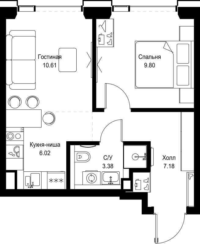 2 ккв (Евро) 37 м²