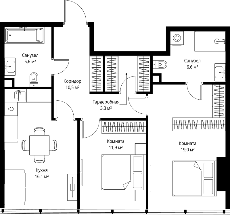 3 ккв (Евро) 73 м²