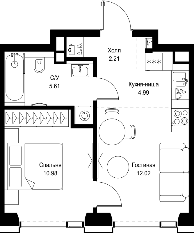 2 ккв (Евро) 35,8 м²