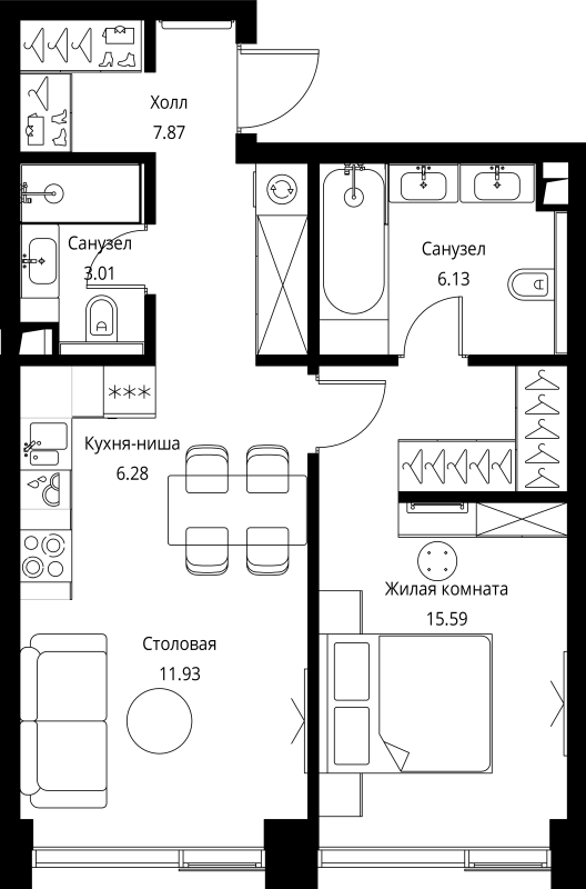 2 ккв (Евро) 50,8 м²
