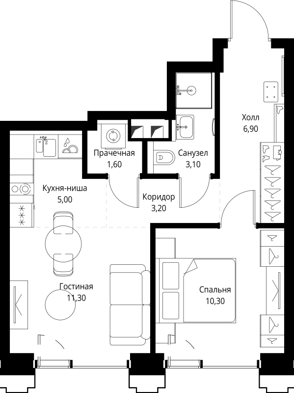 2 ккв (Евро) 41,8 м²
