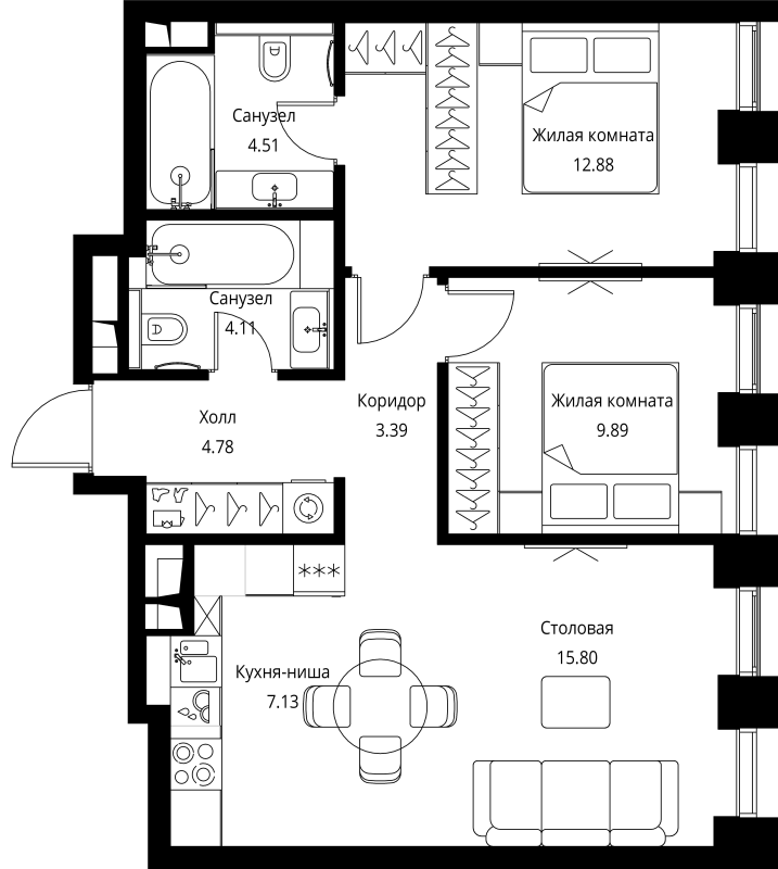 3 ккв (Евро) 62,5 м²