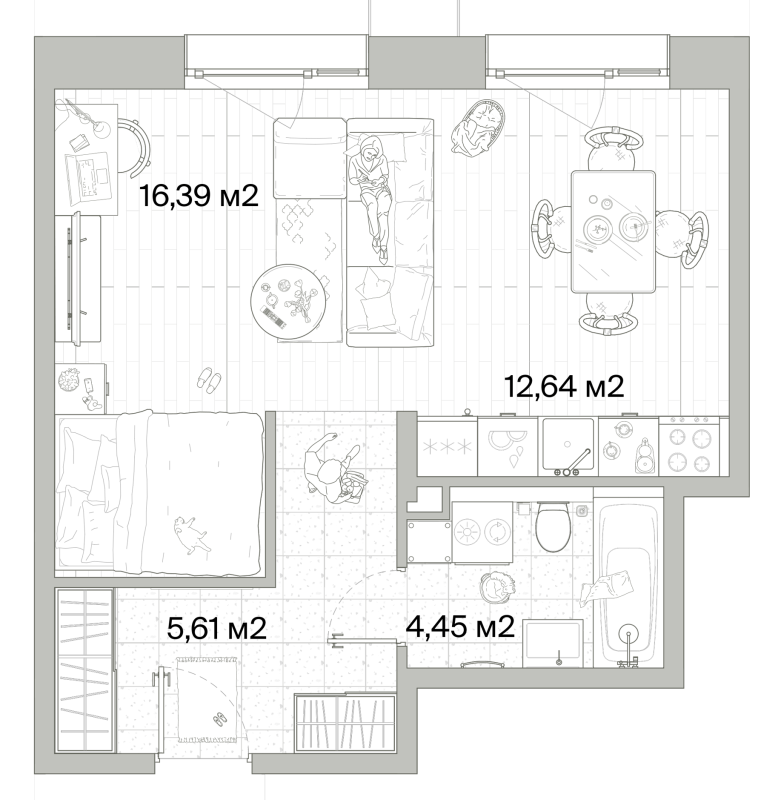 Студия 39,1 м²