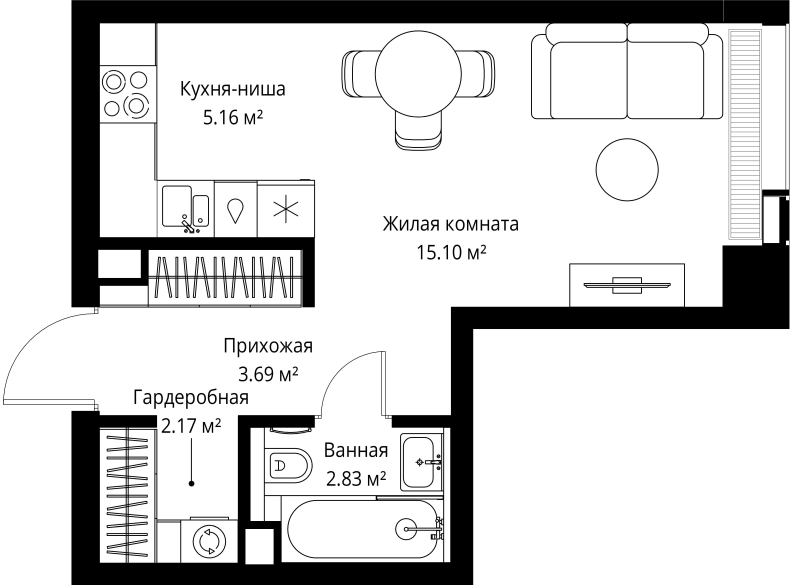 Студия 29 м²