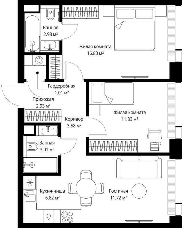3 ккв (Евро) 60,7 м²