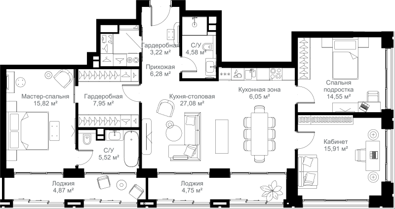 4 ккв (Евро) 116,6 м²