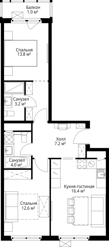 3 ккв (Евро) 58,2 м²