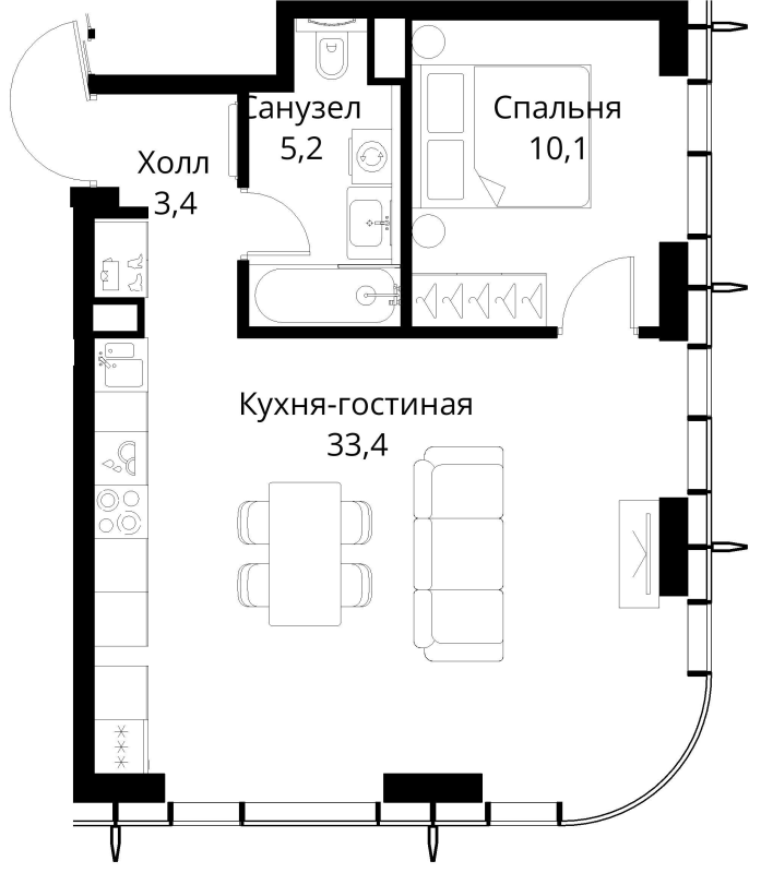 2 ккв (Евро) 52,1 м²