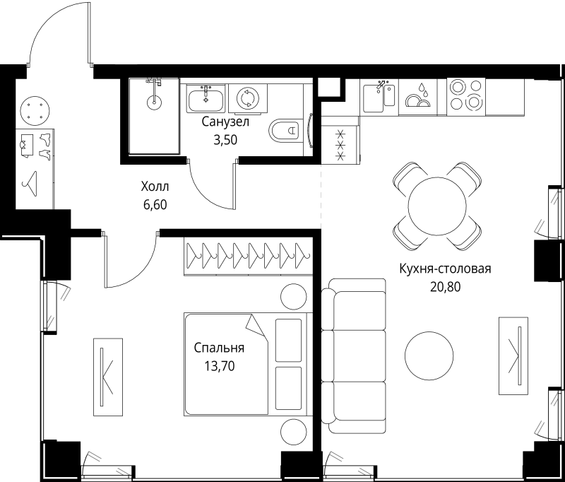 2 ккв (Евро) 44,6 м²