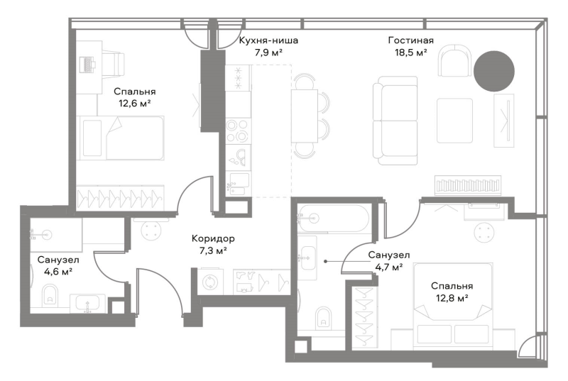 3 ккв (Евро) 67,1 м²