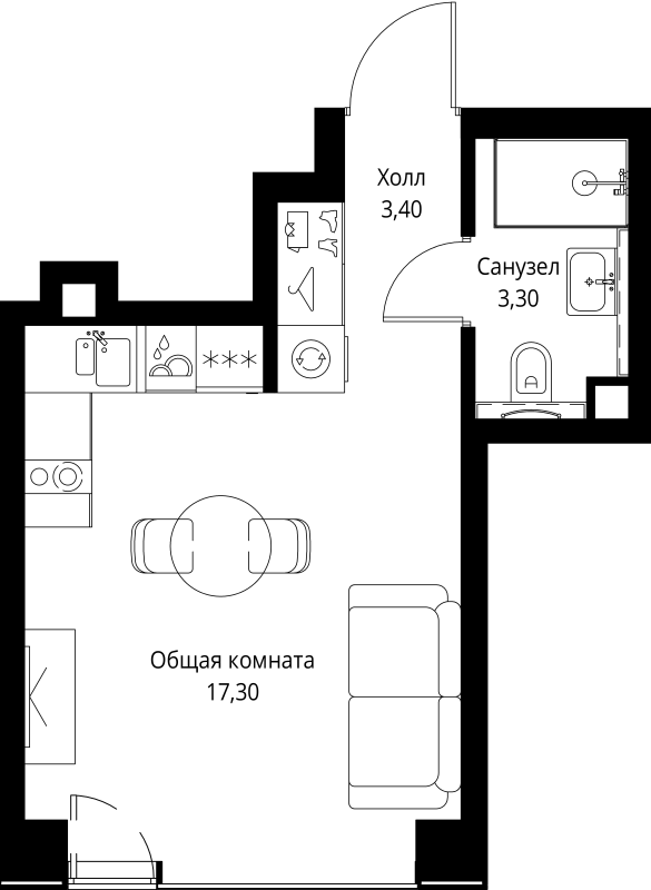 Студия 24 м²