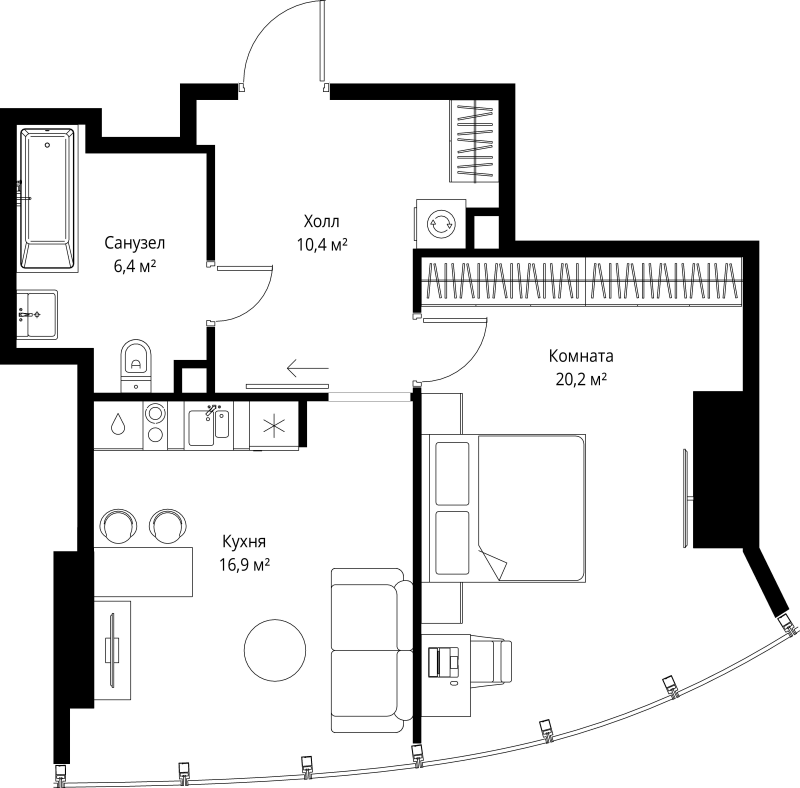2 ккв (Евро) 53,9 м²