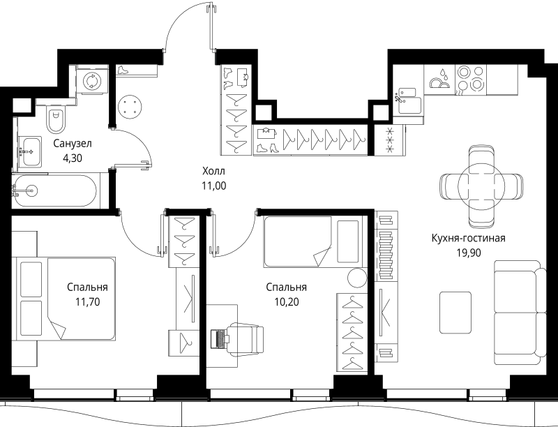 3 ккв (Евро) 57,1 м²