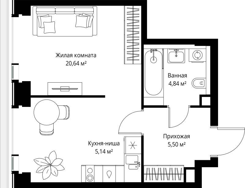 Студия 36,1 м²