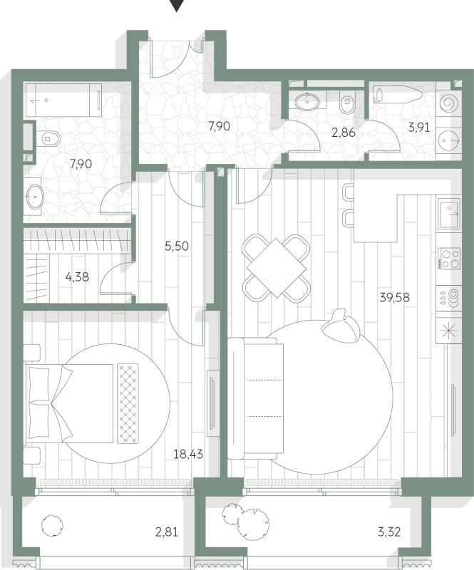 2 ккв (Евро) 96,6 м²