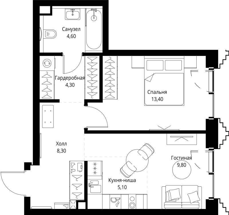 1 ккв 45,9 м²