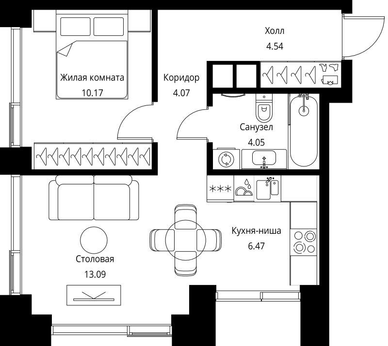 2 ккв (Евро) 42,4 м²