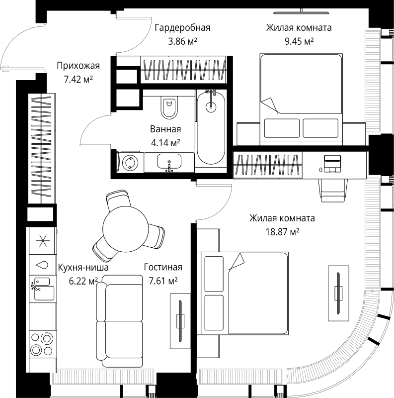 2 ккв 57,6 м²