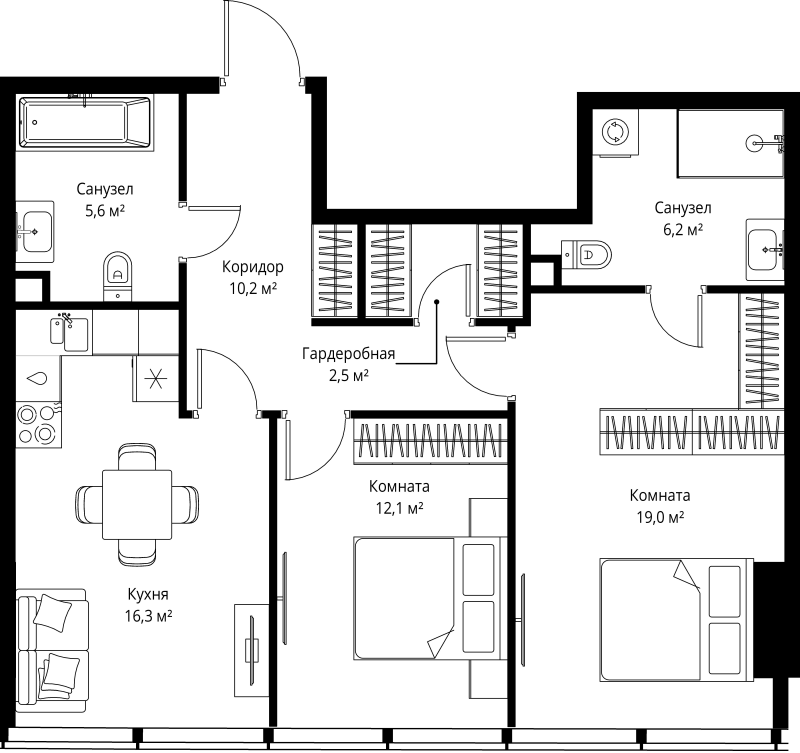 3 ккв (Евро) 71,9 м²