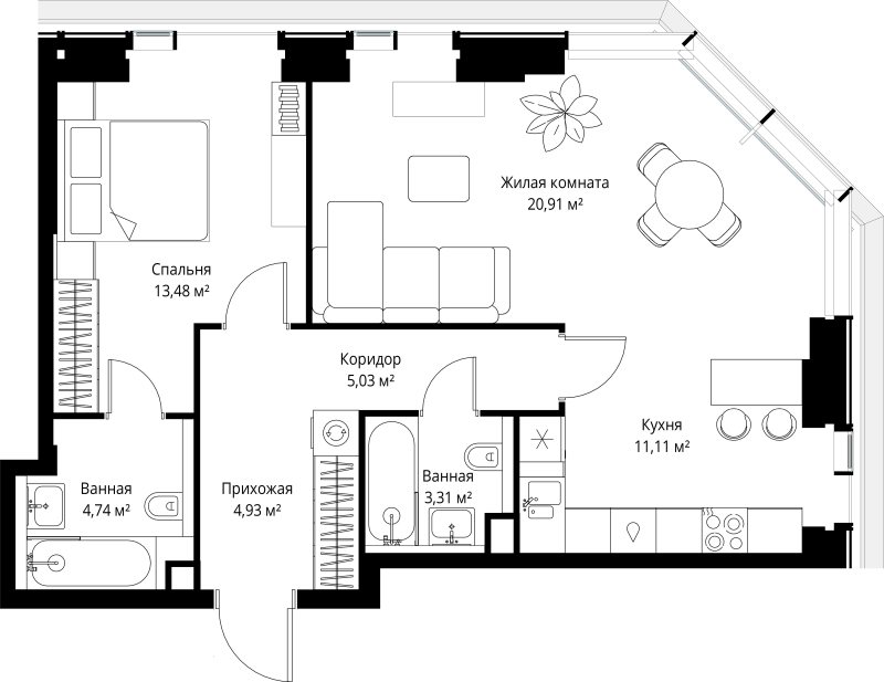 2 ккв (Евро) 63,5 м²