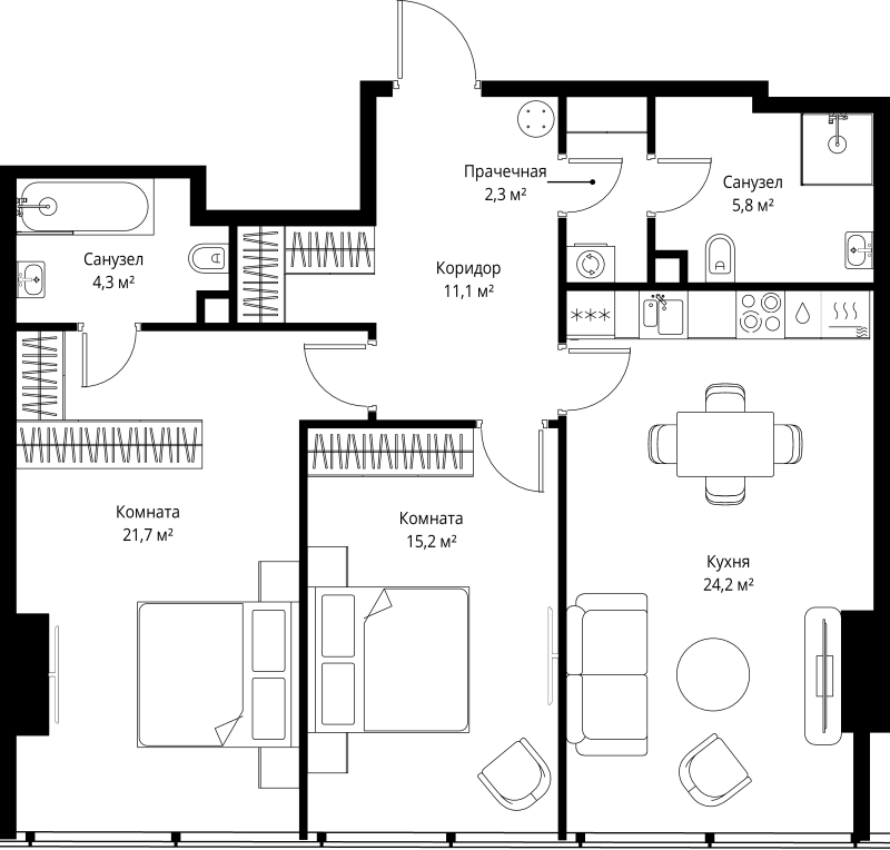 3 ккв (Евро) 84,6 м²