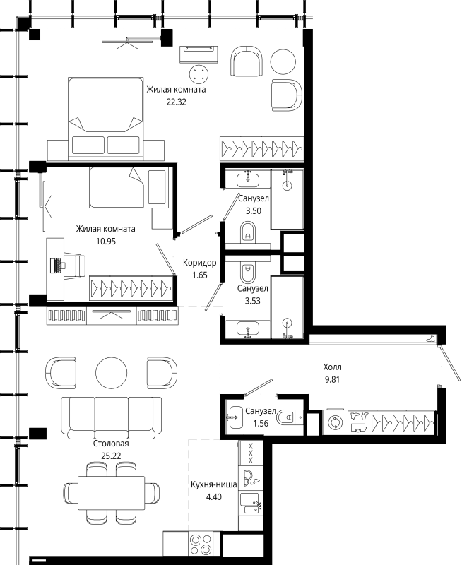 3 ккв (Евро) 83,8 м²