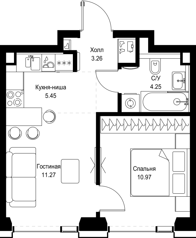2 ккв (Евро) 35,2 м²