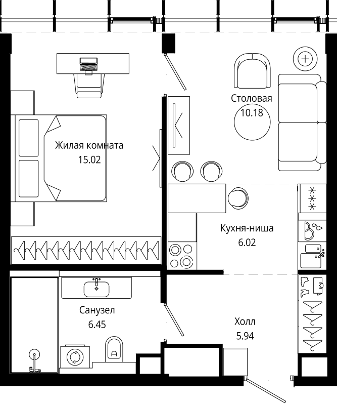2 ккв (Евро) 43,9 м²