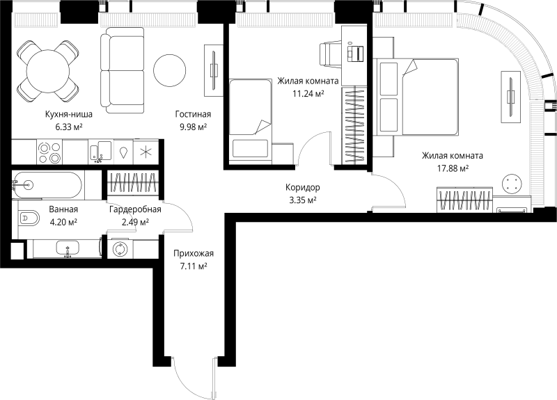 3 ккв (Евро) 62,6 м²