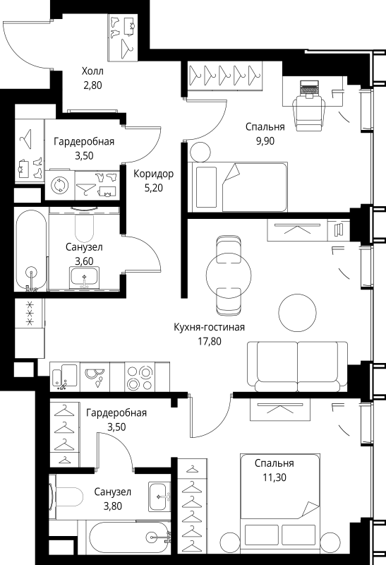 3 ккв (Евро) 63,1 м²