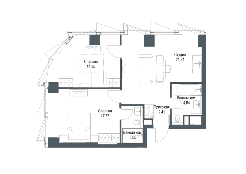 3 ккв (Евро) 65,7 м²