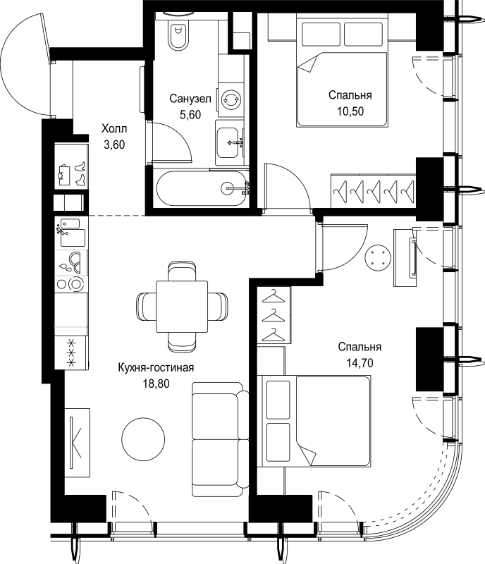 3 ккв (Евро) 53,2 м²
