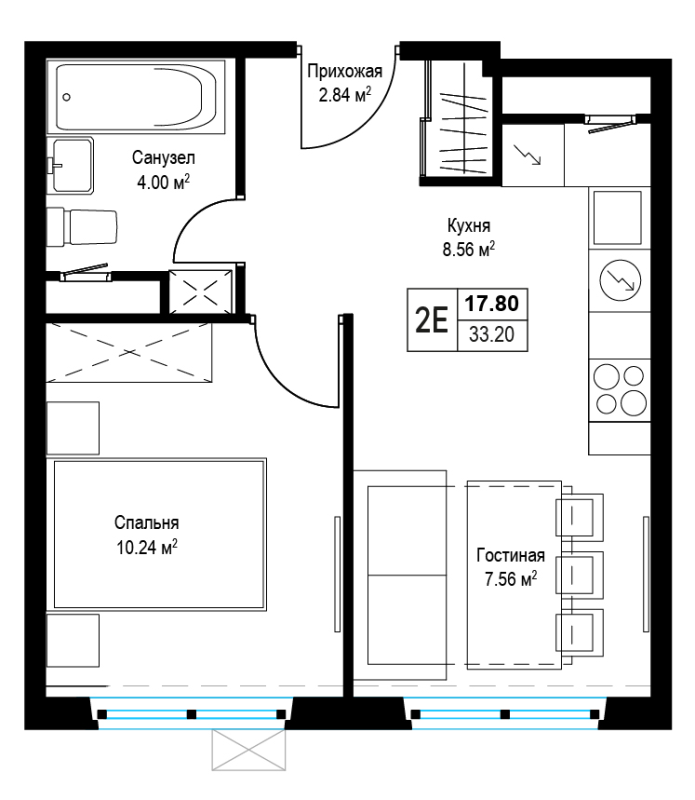 2 ккв (Евро) 33,3 м²