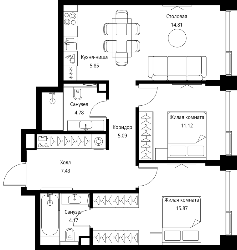 3 ккв (Евро) 69,1 м²