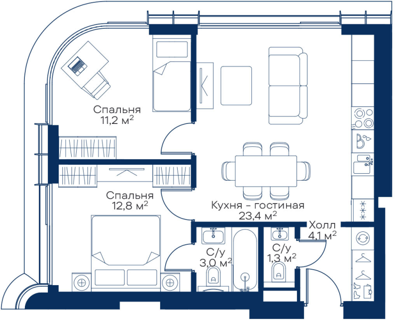3 ккв (Евро) 54,5 м²