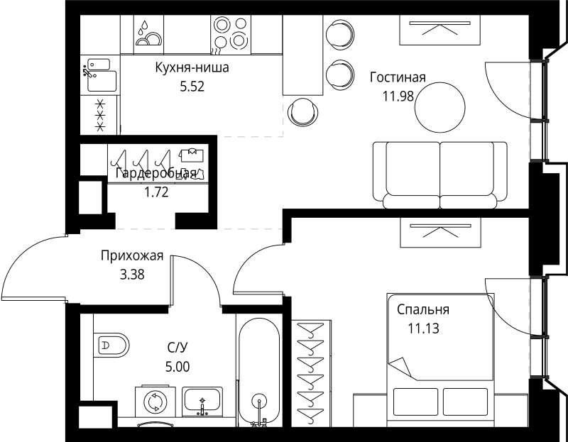 2 ккв (Евро) 38,7 м²