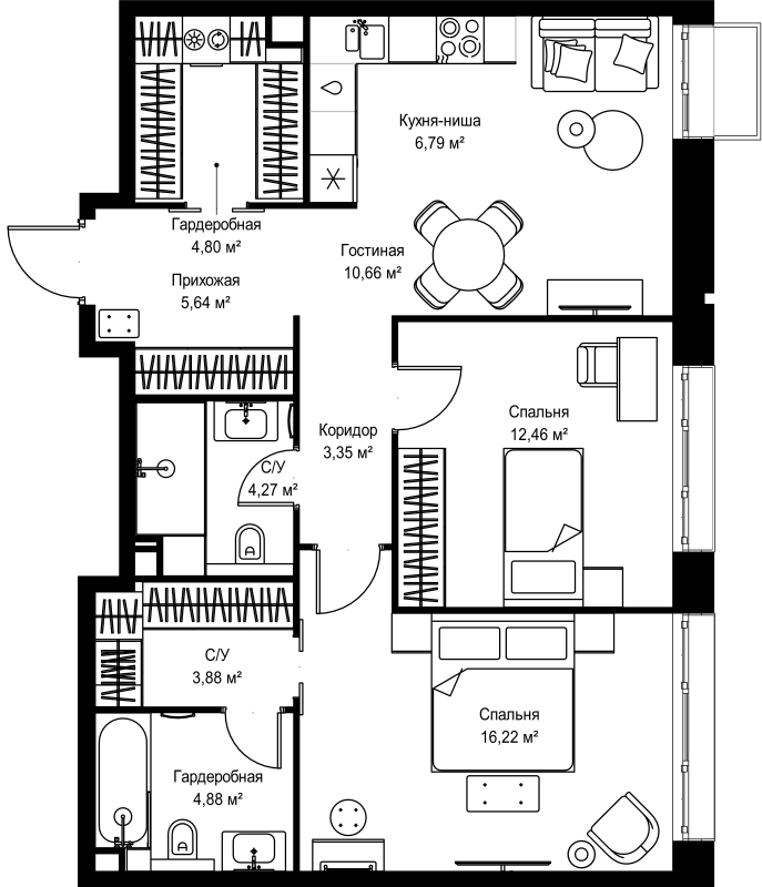 3 ккв (Евро) 73 м²