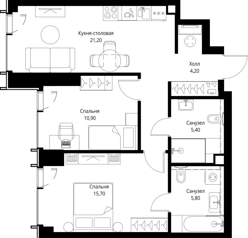 3 ккв (Евро) 63,2 м²