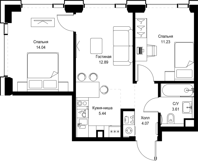 3 ккв (Евро) 51,3 м²
