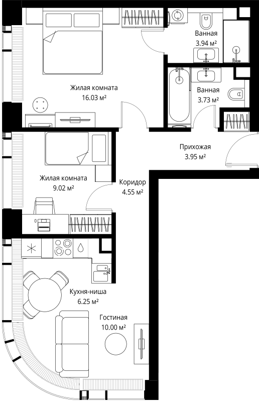 3 ккв (Евро) 57,5 м²