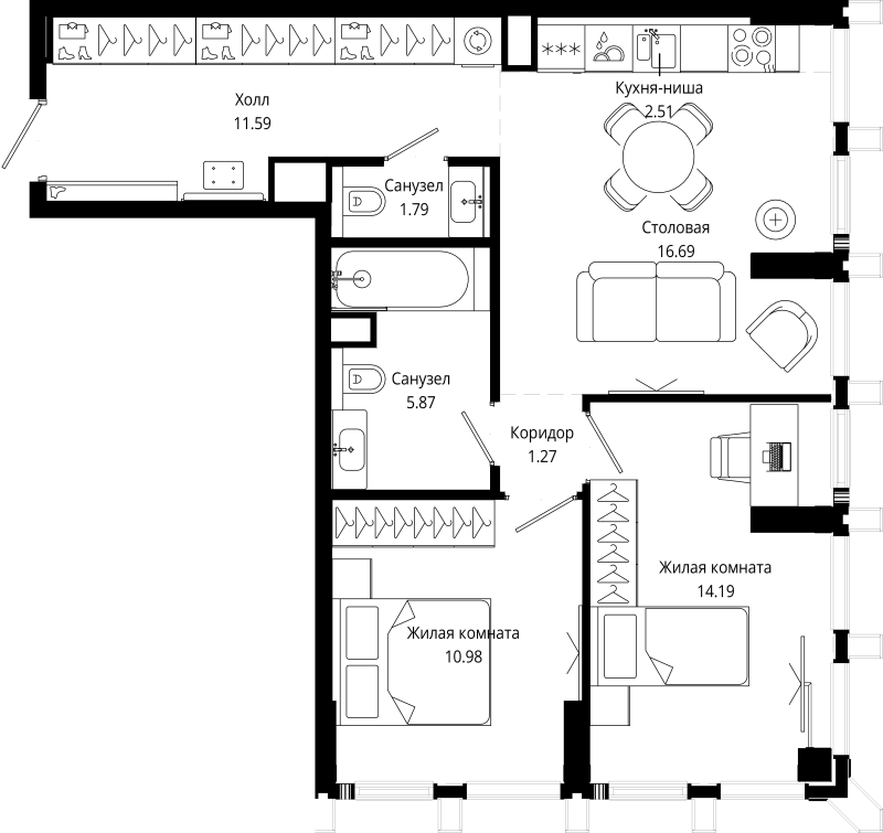 3 ккв (Евро) 62,2 м²