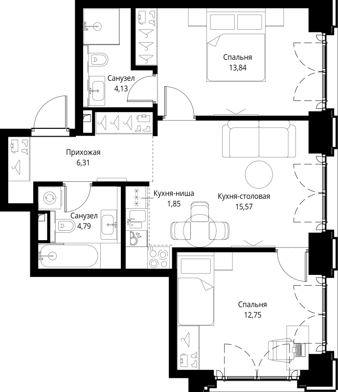 3 ккв (Евро) 59,2 м²