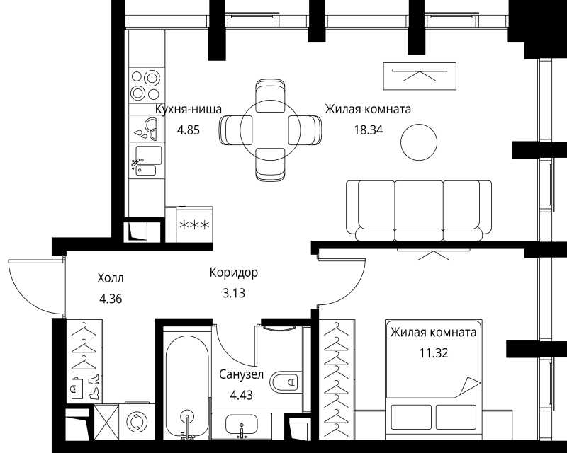 2 ккв (Евро) 46,4 м²