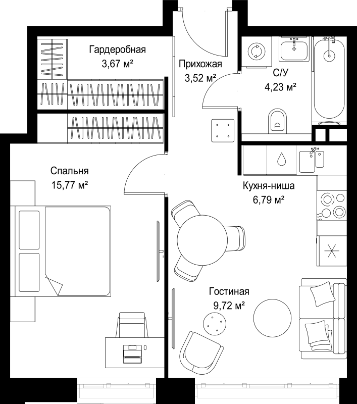 2 ккв (Евро) 43,7 м²