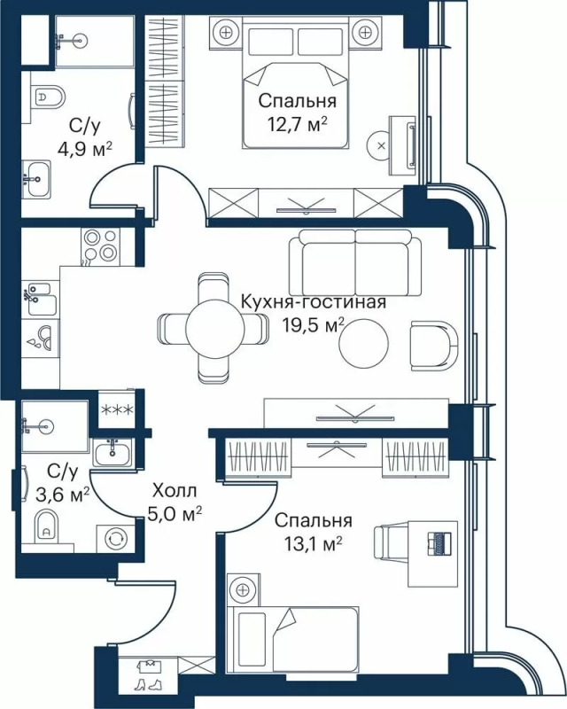 3 ккв (Евро) 57,7 м²