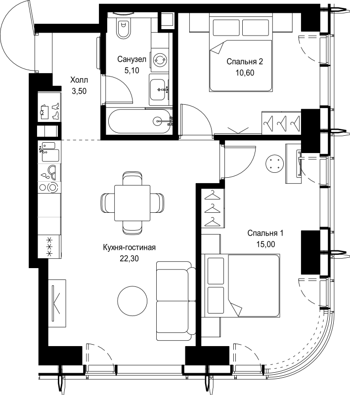 3 ккв (Евро) 56,5 м²