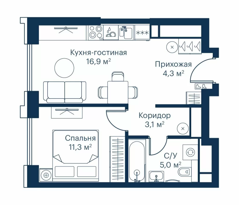 1 ккв 40,7 м²