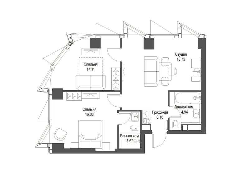 3 ккв (Евро) 64,4 м²